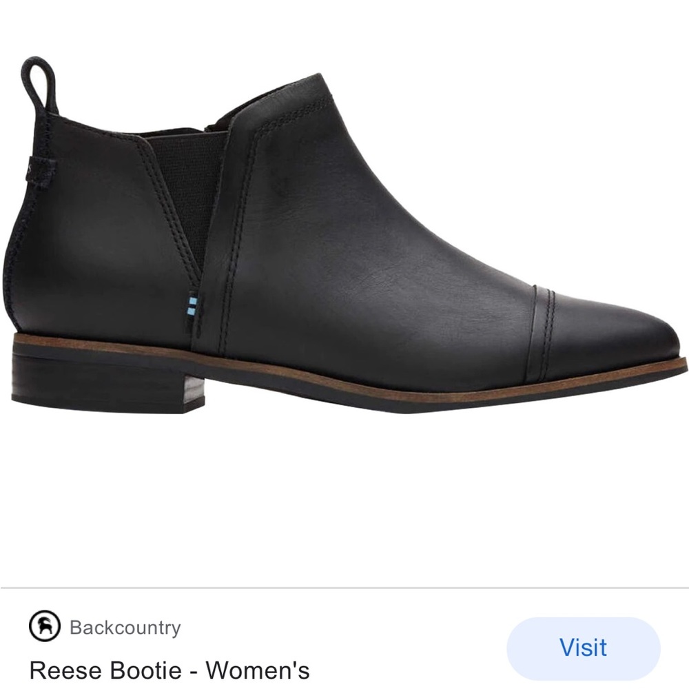 Toms Reese Black Smooth Waxy Leather Booties